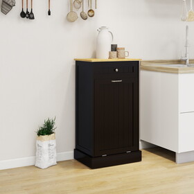 One Drawers and One-Compartment Tilt-Out Trash Cabinet Kitchen Trash Cabinet-Black W1120127325