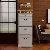 Shoe Storage Cabinet with 1 Drawer, 3 Flip Drawers, Freestanding Shoe Cabinet Organizer with Adjustable Shelf, Shoe Cabinet for Entryway, Foyer, Slim Shoe Cabinet-Antique White