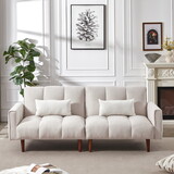 Convertible Futon Sofa Bed, Adjustable Couch Sleeper, Modern Fabric Linen Upholstered Futon Sofa bed with Wooden Legs & 2 Pillows for Apartment, Living Room, Studio. (Ivory) W1123104795