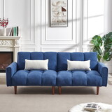 Convertible Futon Sofa Bed, Adjustable Couch Sleeper, Modern Fabric Linen Upholstered Futon Sofa bed with Wooden Legs & 2 Pillows for Apartment, Living Room, Studio. (Blue) W1123104796