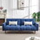 Convertible Futon Sofa Bed, Adjustable Couch Sleeper, Modern Fabric Linen Upholstered Futon Sofa bed with Wooden Legs & 2 Pillows for Apartment, Living Room, Studio. (Blue) W1123104796