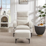 Accent Chairs with Ottoman, Velvet Fabric Armchair with Ottoman for Bedroom Living Room, Modern Chair with cup holder, Adjustable Backrest and Side Pockets. W1123106085