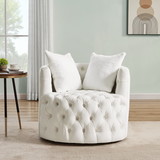 Modern Swivel Barrel Chair with 360° Rotating Base and 2 Pillows, Modern Velvet Reading Chair with Shell Chairs' Back, Swivel Chairs White W112347849