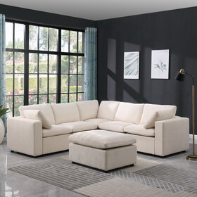 Modular Sectional Sofa, Convertible L Shaped Sofa Couch, Modular Sectionals with Ottomans, 6 Seat Sofa Couch with Reversible Chaise for Living Room. BEIGE W1123S00018