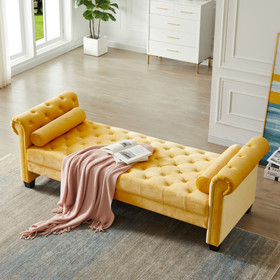 2038 Yellow Pleuche Rectangular Large Sofa Stool W1128S00012