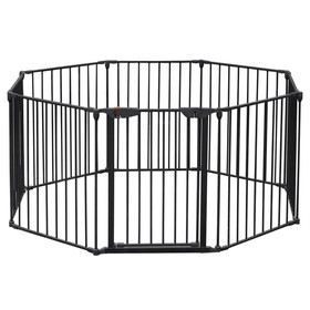 200" Adjustable Safety Gate 8 Panels Play Yard Metal Doorways Fireplace Fence Christmas Tree Fence Gate for House Stairs Gate prohibited area fence W112978732