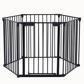 152" Adjustable Safety Gate 6 Panel Play Yard Metal Doorways Fireplace Fence Christmas Tree Fence Gate for House Stairs Gate prohibited area fence W112978733