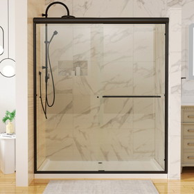 60 in. x 70 in. Traditional Sliding Shower Door in Matte black with Clear Glass W113565052
