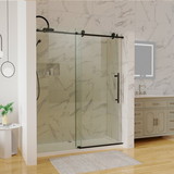 60 in. W x 74 in. H Sliding Frameless Shower Door in Matte Black with 5/16 in. (8 mm) Clear Glass W113565086