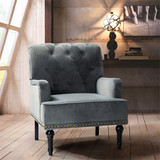 Dryades Armchair with Rubberwood Legs and Nailhead Trim W113752335