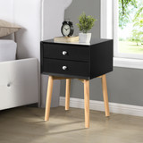 Side Table with 2 Drawer and Rubber Wood Legs, Mid-Century Storage Cabinet for Bedroom Living Room Furniture, Black W114139457