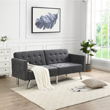 Sofa Bed Convertible Folding Dark Grey Lounge Couch Loveseat Sleeper Sofa Armrests Living Room Bedroom Apartment Reading Room W1141S00004