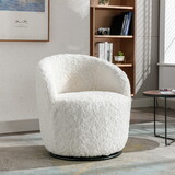 A&A Furniture,Artificial Rabbit Hair Fabric Swivel Accent Armchair Barrel Chair with Black Powder Coating Metal Ring,360° swivel feature make this modern armchair,Ivory White W1143110375