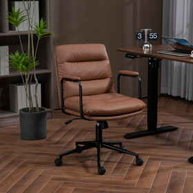 Office Chair,Mid Back Home Office Desk Task Chair with Wheels and Arms Ergonomic PU Leather Computer Rolling Swivel Chair with Padded Armrest,The back of the chair can recline 40&#176; (Brown)