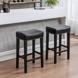 A&A Furniture Counter Height 29" Bar Stools for Kitchen Counter Backless Faux Leather Stools Farmhouse Island Chairs (29 inch, Black, Set of 2) W114341383
