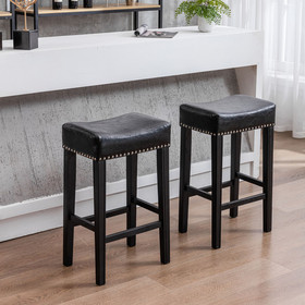 A&A Furniture Counter Height 29" Bar Stools for Kitchen Counter Backless Faux Leather Stools Farmhouse Island Chairs (29 inch, Black, Set of 2) W114341383
