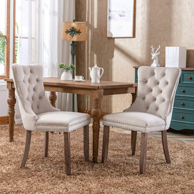 A&A Furniture Nikki Collection, High-End Tufted Solid Wood Contemporary Velvet Upholstered Dining Chair with Wood Legs Nailhead Trim 2-pcs Set, Beige W114342026