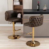 A&A Furniture, Swivel Barstools Adjusatble Seat Height, PU Upholstered Bar Stools with The Whole Back Tufted, for Home Pub and Kitchen Island (Brown, Set of 2)