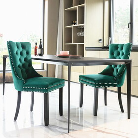 Nikki Collection Modern, High-end Tufted Solid Wood Contemporary Velvet Upholstered Dining Chair with Wood Legs Nailhead Trim 2-pcs Set,Green, SW2001GN W114381111