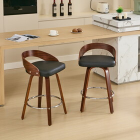 Bar Stools Set of 2, Swivel Bar Height Stools with Low Back, Wood Bar Chairs with Soft Cushion Seat, 25-inch Seat Height (Black, 25" Counter Height) W1143P173431