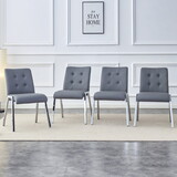 Grid armless high backrest dining chair, 4-piece set, office chair. Suitable for restaurants, living rooms, kitchens, and offices. Grey chair and electroplated metal legs