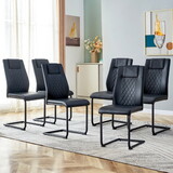 Artificial leather cushioned seats, dining chairs. Dining Room - Living Room Chair. Soft padded chair with metal legs, suitable for kitchen, bedroom, dining room, set of 6 (black+PU) W1151112856