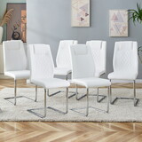 Modern Dining Chairs with Faux Leather Padded Seat Dining Living Room Chairs Upholstered Chair with Metal Legs Design for Kitchen, Living, Bedroom, Dining Room Side Chairs Set of 6 (White+PU Leather)