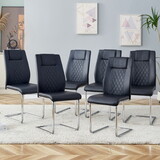 Modern Dining Chairs with Faux Leather Padded Seat Dining Living Room Chairs Upholstered Chair with Metal Legs Design for Kitchen, Dining Room Side Chairs Set of 6 (Black+PU Leather) W1151118957