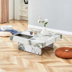 A and practical coffee table, black and white in imitation marble pattern, made of MDF material. The fusion of elegance and natural fashion 31.4"* 31.4"* 12 " W1151119880