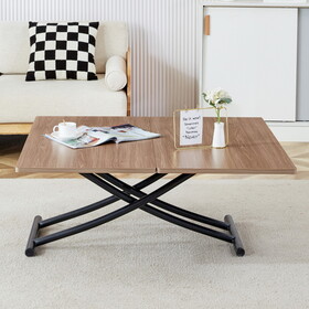 minimalist multifunctional lifting table, with a 0.8-inch wood grain process sticker desktop and black metal legs, can be used as a dressing table, coffee table, dining table, office table