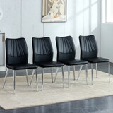 Four black dining chairs. Modern chairs from the Middle Ages. Made of PU material cushion and silver metal legs. Suitable for restaurants and living rooms C-009 W1151135495