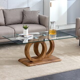 A rectangular modern and fashionable coffee table with tempered glass tabletop and wood grain table legs. Suitable for living room.47.2