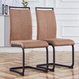 Dining Chairs,tech cloth High Back Upholstered Side Chair with C-shaped Tube Black Metal Legs for Dining Room Kitchen Vanity Patio Club Guest Office chair (Set of 2) Brown1162 W1151104364