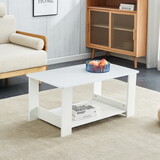 A modern and minimalist white double layered rectangular coffee table and coffee table. MDF material is more durable and suitable for living rooms, bedrooms, study rooms. 19.6 