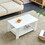 A modern and minimalist white double layered rectangular coffee table and coffee table. MDF material is more durable and suitable for living rooms, bedrooms, study rooms. 19.6 "*35.4"*16.5 "CT-16