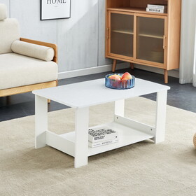 A modern and minimalist white double layered rectangular coffee table and coffee table. MDF material is more durable and suitable for living rooms, bedrooms, study rooms. 19.6 "*35.4"*16.5 "CT-16