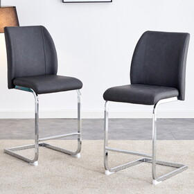 A set of two chairs with silver-plated metal legs. Small size, suitable for select groups, suitable for dining room, kitchen, terrace and guest office chairs (set of 2) W1151P144821