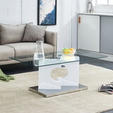 A rectangular modern and fashionable coffee table with tempered glass tabletop and white MDF legs. Suitable for living room.47.2