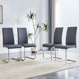 Modern dining chair, PU faux leather backrest cushion side chair, suitable for dining, kitchen, dressing table, terrace, club guest office chair (set of 4) (gray+PU leather) DX-2268 W1151P145210