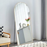 The 4th generation floor standing full-length rearview mirror. Metal framed arched wall mirror, bathroom makeup mirror, floor standing mirror with bracket. Black 71