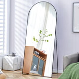 The 4th generation floor standing full-length rearview mirror. Black metal framed arched wall mirror, bathroom makeup mirror, floor standing mirror with bracket. Black 71