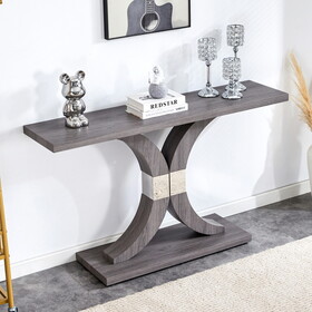 Modern minimalist style natural gray wood foyer table, equipped with MDF wood tabletop and MDF stainless steel bracket, enhances the beauty and artistic atmosphere of the home W1151P148170
