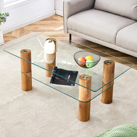 Modern minimalist double-layer transparent tempered glass coffee table and coffee table, paired with wooden MDF decorative columns. Computer desk. Game table. CT-X02 W1151P149102