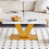 Modern minimalist coffee table. Tempered glass with stickers tabletop, golden MDF pillars. Suitable for living room and dining room W1151P149689