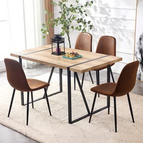 Medieval Style Upholstered Side Chairs Brown Chairs Dining Chairs Set of 4 and a Rural Industrial Rectangular Wooden Dining Table 55.1 "W x 31.4" D x 29.9 "H .