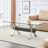 Tea table.Dining Table.Contemporary Tempered Glass Coffee Table with Plating Metal Legs and MDF Crossbar, for Home and Office. W1151S00163