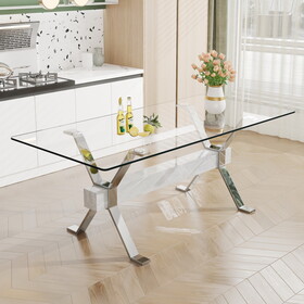 Dining table. tempered glass dining table. Large office desk with Silver plated metal legs and MDF crossbars, suitable for both home and office use. Kitchen. 79 "x39"x30 " 1105