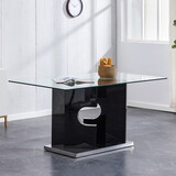 Large Modern Minimalist Rectangular Glass Dining Table for 6-8 with 0.39