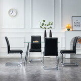 Glass Dining Table, Dining Chair Set, 4 Black Dining Chairs and 1 Dining Table Table Size 51