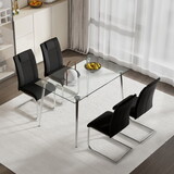 Glass dining table, dining chair set, 4 black dining chairs, and 1 dining table. Table size 51 